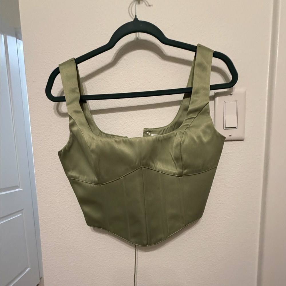 Satin Olive Green Crop Top